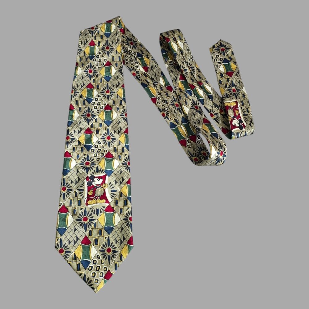 Mickey & Co Disney ~ Atlas Design Silk Necktie Tie Geometric Hidden Mickey Mouse
